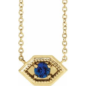 14K Yellow Gold Natural Blue Sapphire Geometric 16" Necklace