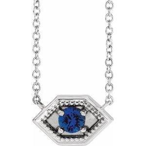 Sterling Silver Natural Blue Sapphire Geometric 18" Necklace