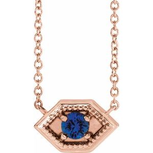 14K Rose Gold Natural Blue Sapphire Geometric 16" Necklace