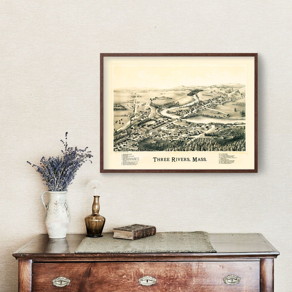 Vintage Map of Three Rivers, Massachusetts 1893