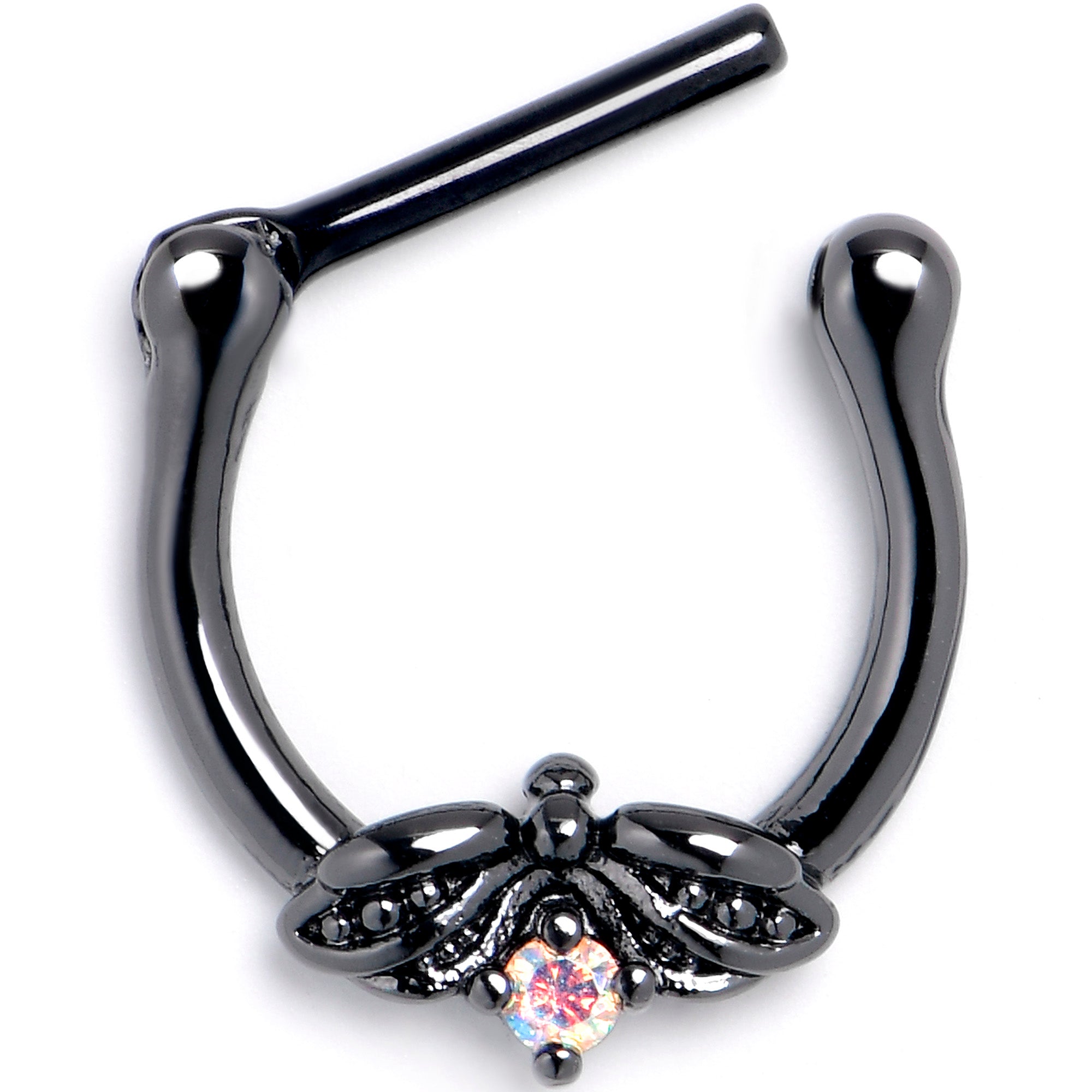 16G 5/16 Aurora Gem Black Beauty Bug Cartilage Clicker
