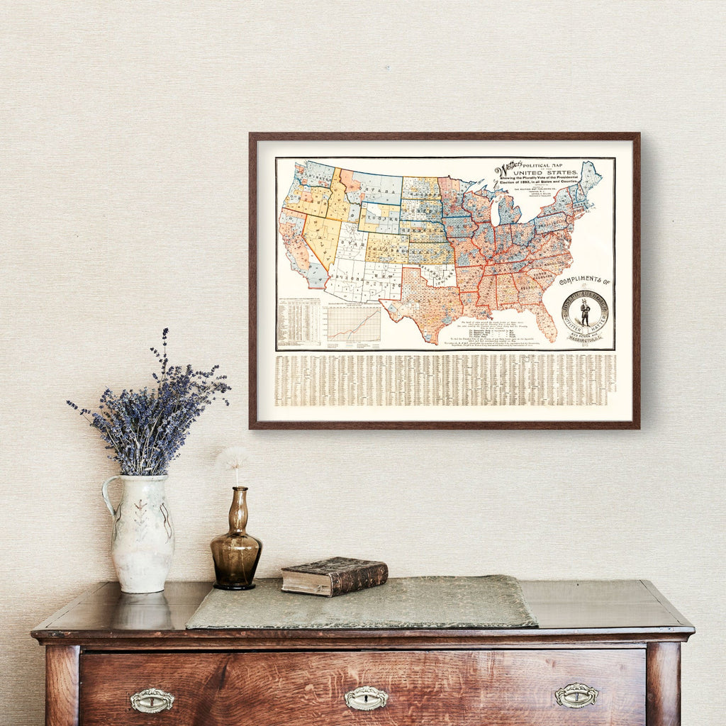 Vintage Political Map of the United States, 1893
