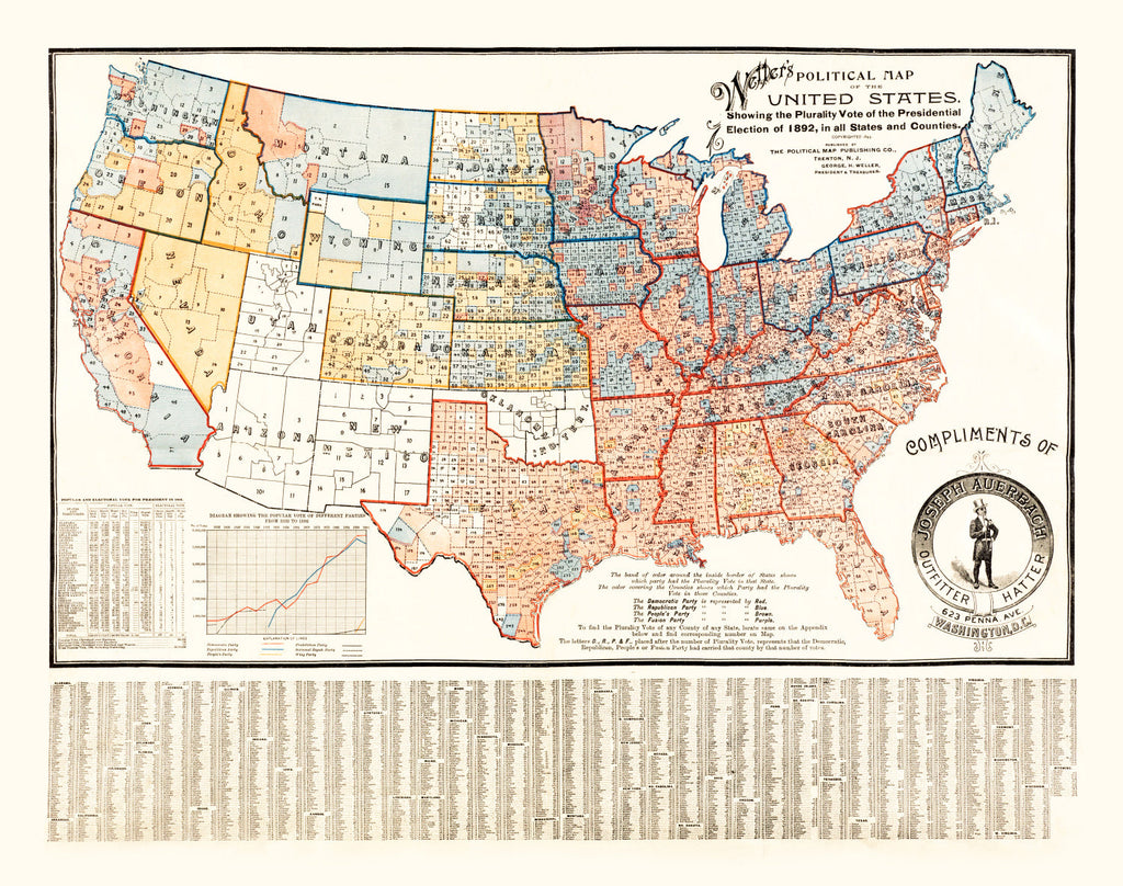 Vintage Political Map of the United States, 1893