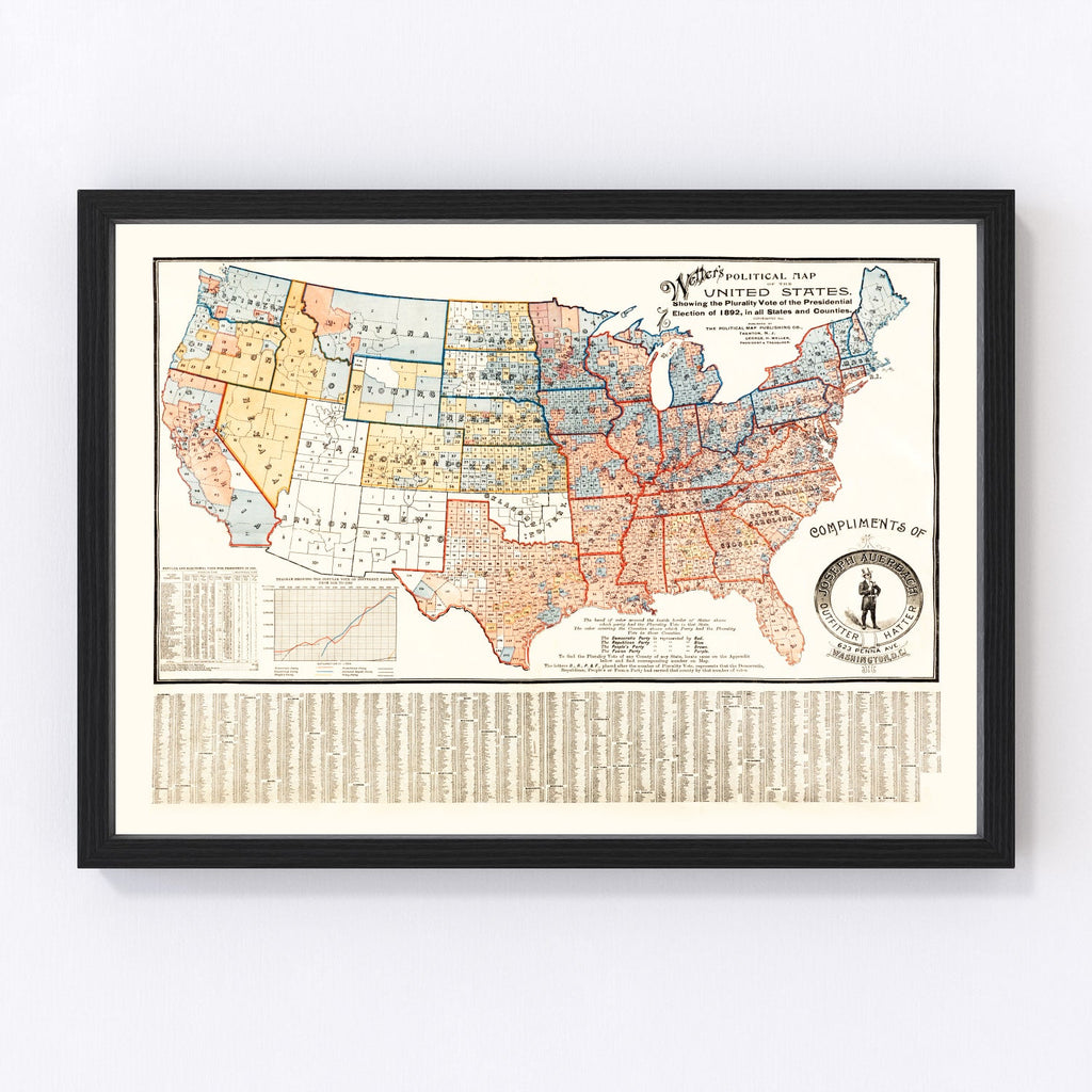 Vintage Political Map of the United States, 1893