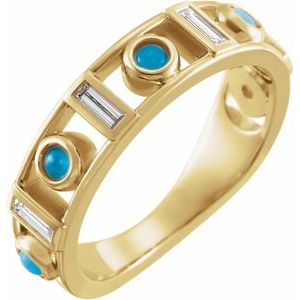 14K Yellow Gold Natural Turquoise & 1/4 CTW Natural Diamond Bezel-Set ring