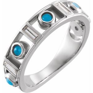Sterling Silver Natural Turquoise & 1/4 CTW Natural Diamond Bezel-Set ring