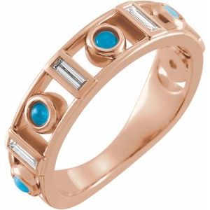 14K Rose Gold Natural Turquoise & 1/4 CTW Natural Diamond Bezel-Set ring