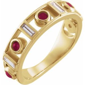 14K Yellow Gold Natural Rhodolite Garnet & 1/4 CTW Natural Diamond Bezel-Set ring