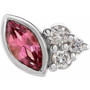 14K White Gold Natural Pink Tourmaline & .03 CTW Natural Diamond Left Earring