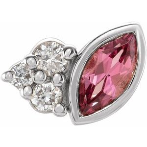 14K White Gold Natural Pink Tourmaline & .03 CTW Natural Diamond Right Earring