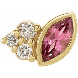 14K Yellow Gold Natural Pink Tourmaline & .03 CTW Natural Diamond Right Earring