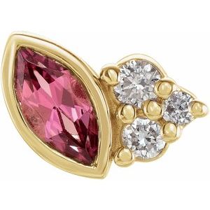 14K Yellow Gold Natural Pink Tourmaline & .03 CTW Natural Diamond Left Earring