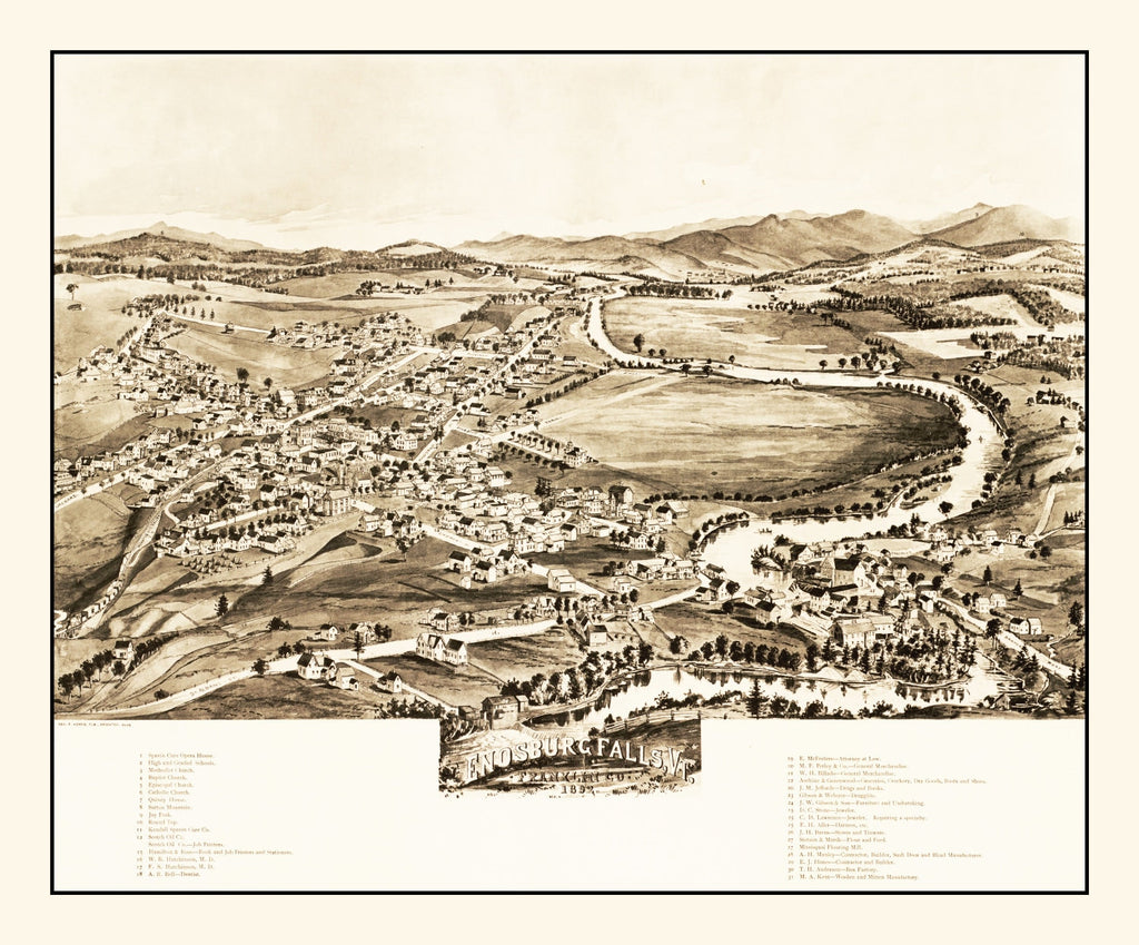 Vintage Map of Enosburg Falls, Vermont 1892