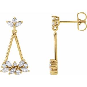 14K Yellow Gold 5/8 CTW Natural Diamond Geometric Cluster Earrings