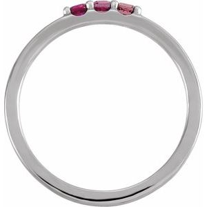 14K White Gold Natural Pink Multi-Gemstone Midi Ring