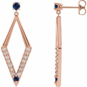 14K Rose Gold Natural Blue Sapphire & 3/8 CTW Natural Diamond Geometric Earrings