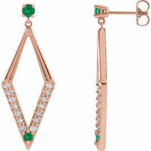 14K Rose Gold Natural Emerald & 3/8 CTW Natural Diamond Geometric Earrings