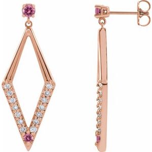 14K Rose Gold Natural Pink Sapphire & 3/8 CTW Natural Diamond Geometric Earrings