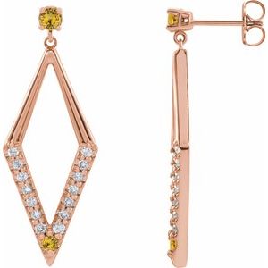 14K Rose Gold Natural Yellow Sapphire & 3/8 CTW Natural Diamond Geometric Earrings