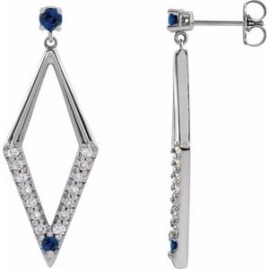 14K White Gold Natural Blue Sapphire & 3/8 CTW Natural Diamond Geometric Earrings