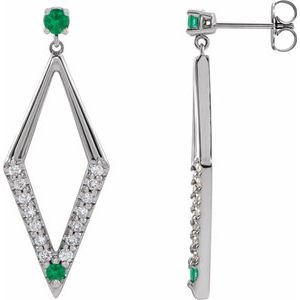 14K White Gold Natural Emerald & 3/8 CTW Natural Diamond Geometric Earrings