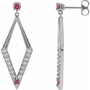 Platinum Natural Pink Sapphire & 3/8 CTW Natural Diamond Geometric Earrings