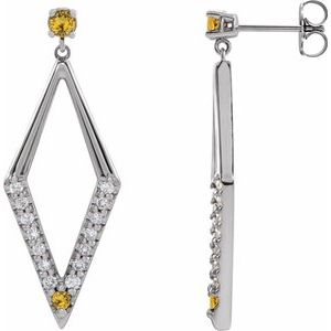 14K White Gold Natural Yellow Sapphire & 3/8 CTW Natural Diamond Geometric Earrings