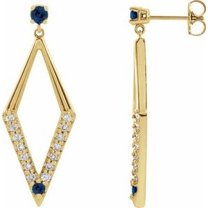 14K Yellow Gold Natural Blue Sapphire & 3/8 CTW Natural Diamond Geometric Earrings