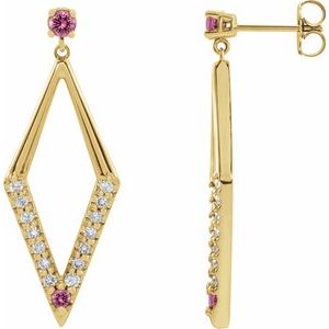14K Yellow Gold Natural Pink Sapphire & 3/8 CTW Natural Diamond Geometric Earrings