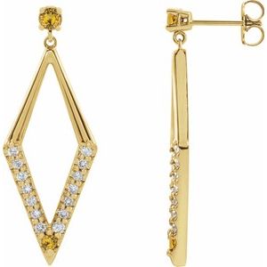 14K Yellow Gold Natural Yellow Sapphire & 3/8 CTW Natural Diamond Geometric Earrings