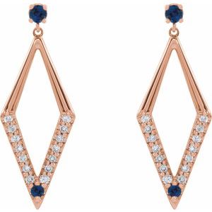 14K Rose Gold Natural Blue Sapphire & 3/8 CTW Natural Diamond Geometric Earrings – image 2