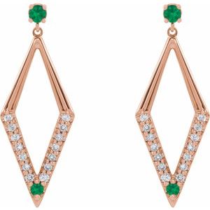14K Rose Gold Natural Emerald & 3/8 CTW Natural Diamond Geometric Earrings – image 2