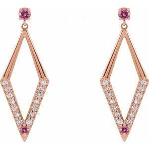 14K Rose Gold Natural Pink Sapphire & 3/8 CTW Natural Diamond Geometric Earrings