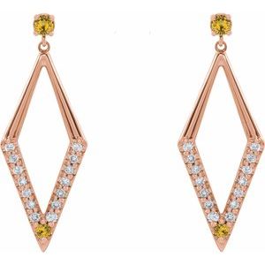 14K Rose Gold Natural Yellow Sapphire & 3/8 CTW Natural Diamond Geometric Earrings – image 2