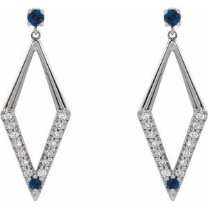 Platinum Natural Blue Sapphire & 3/8 CTW Natural Diamond Geometric Earrings – image 2