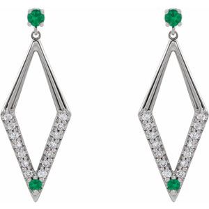 Platinum Natural Emerald & 3/8 CTW Natural Diamond Geometric Earrings – image 2