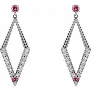 Platinum Natural Pink Sapphire & 3/8 CTW Natural Diamond Geometric Earrings – image 2