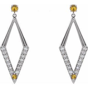 Sterling Silver Natural Yellow Sapphire & 3/8 CTW Natural Diamond Geometric Earrings – image 2