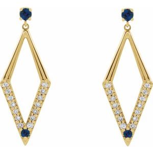 14K Yellow Gold Natural Blue Sapphire & 3/8 CTW Natural Diamond Geometric Earrings