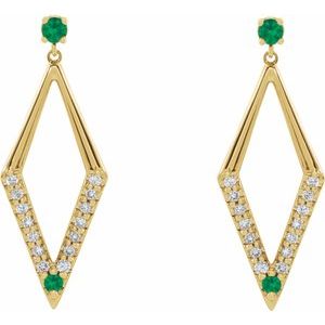 14K Yellow Gold Natural Emerald & 3/8 CTW Natural Diamond Geometric Earrings – image 2