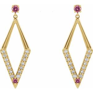 14K Yellow Gold Natural Pink Sapphire & 3/8 CTW Natural Diamond Geometric Earrings – image 2