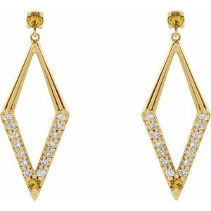 14K Yellow Gold Natural Yellow Sapphire & 3/8 CTW Natural Diamond Geometric Earrings – image 2