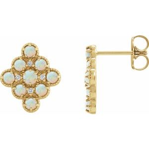 14K Yellow Gold Natural Ethiopian Opal & .03 CTW Natural Diamond Geometric Earrings