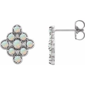 Sterling Silver Natural Ethiopian Opal & .03 CTW Natural Diamond Geometric Earrings