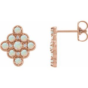 14K Rose Gold Natural Ethiopian Opal & .03 CTW Natural Diamond Geometric Earrings