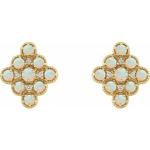 14K Yellow Gold Natural Ethiopian Opal & .03 CTW Natural Diamond Geometric Earrings – image 2