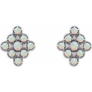 14K White Gold Natural Ethiopian Opal & .03 CTW Natural Diamond Geometric Earrings – image 2