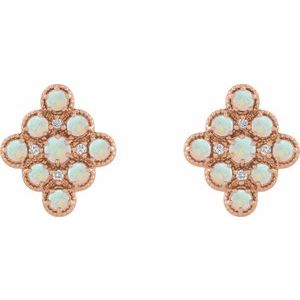 14K Rose Gold Natural Ethiopian Opal & .03 CTW Natural Diamond Geometric Earrings – image 2