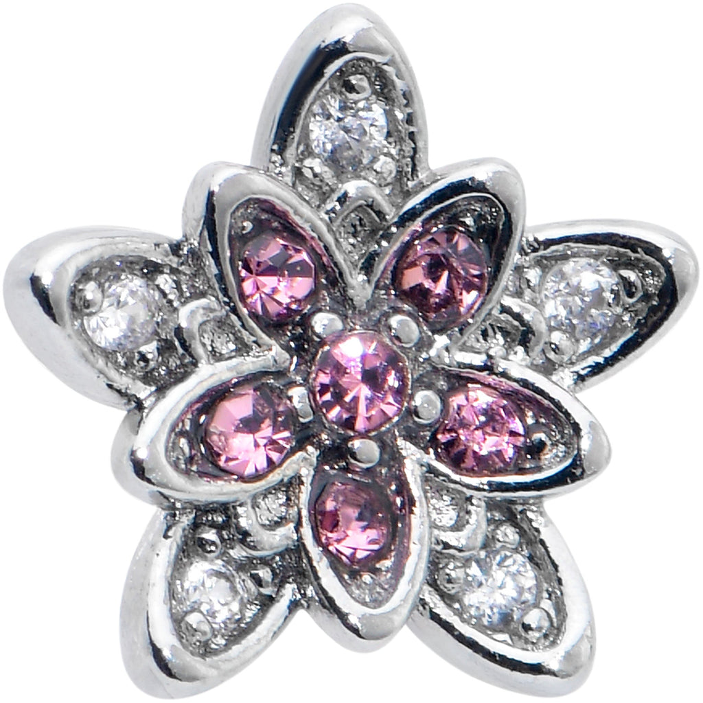 16G 5/16 Pink Clear CZ Gem Snowflake Flower Labret Monroe Tragus