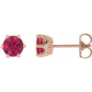 14K Rose Gold 6 mm Lab-Grown Ruby & .03 CTW Natural Diamond Crown Earrings